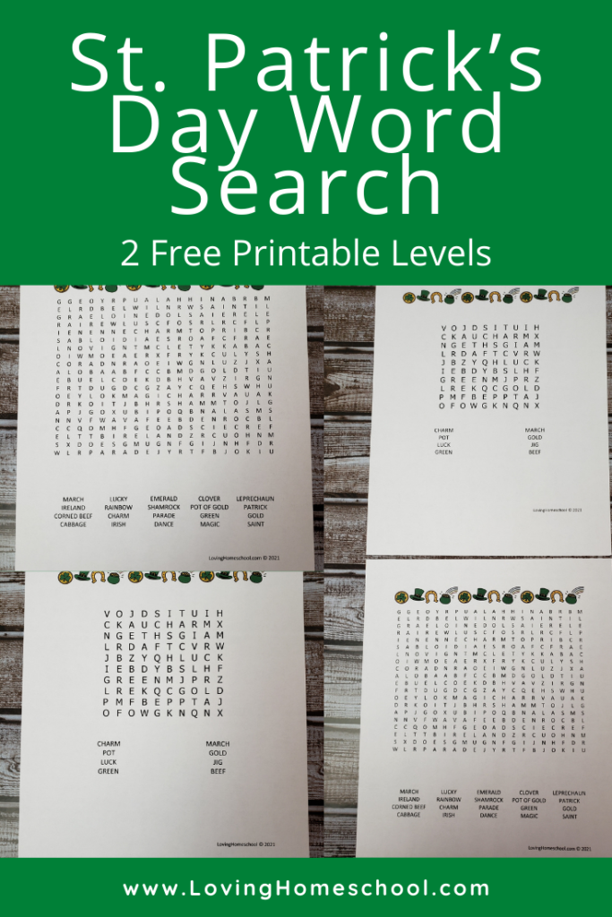 St. Patrick's Day Word Search pinterest pin