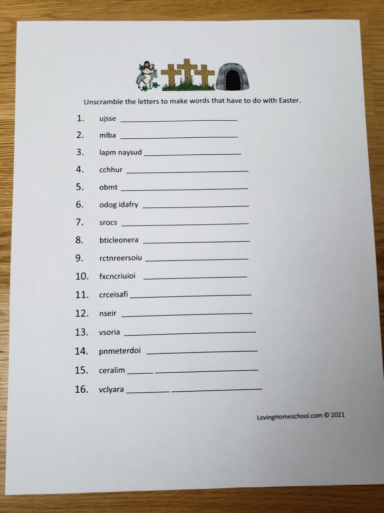 Christian Easter Word Scramble for older kids