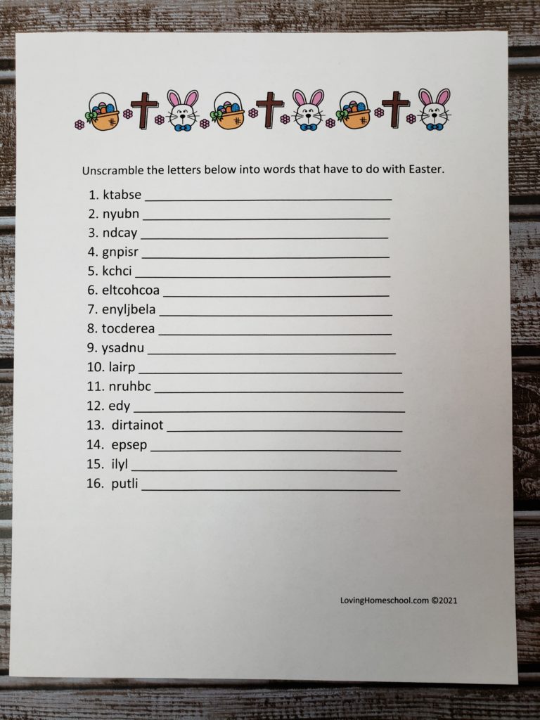 Easter Word Scramble for older kids