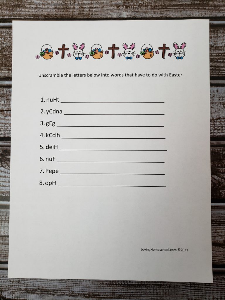 Easter Word Scramble for younger kids