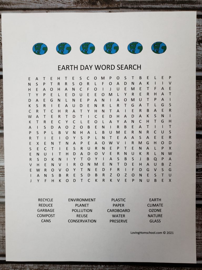 Earth Day Word Search for older kids