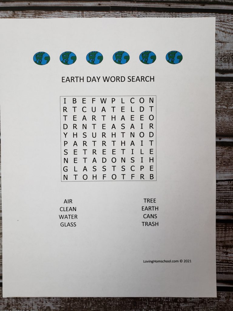 Earth Day Word Search for younger kids