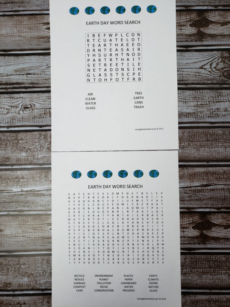 Earth Day Word Search in 2 levels