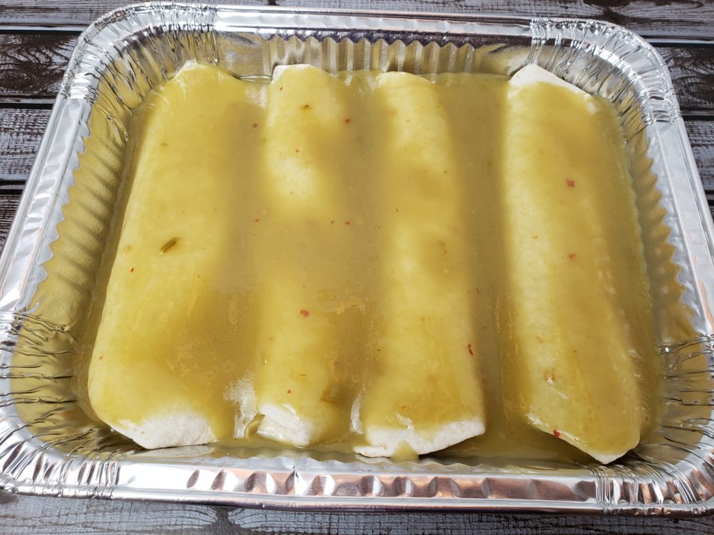 Quick Easy Chicken Enchiladas in pan without cheese yet