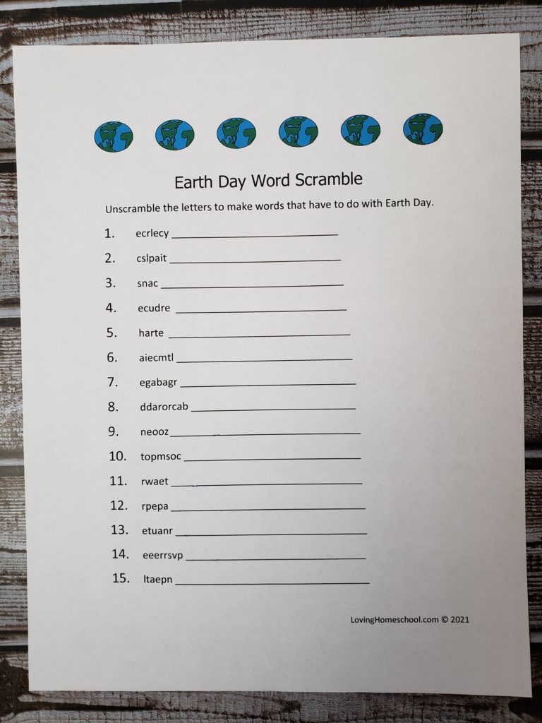 Earth Day Word Scramble for older kids