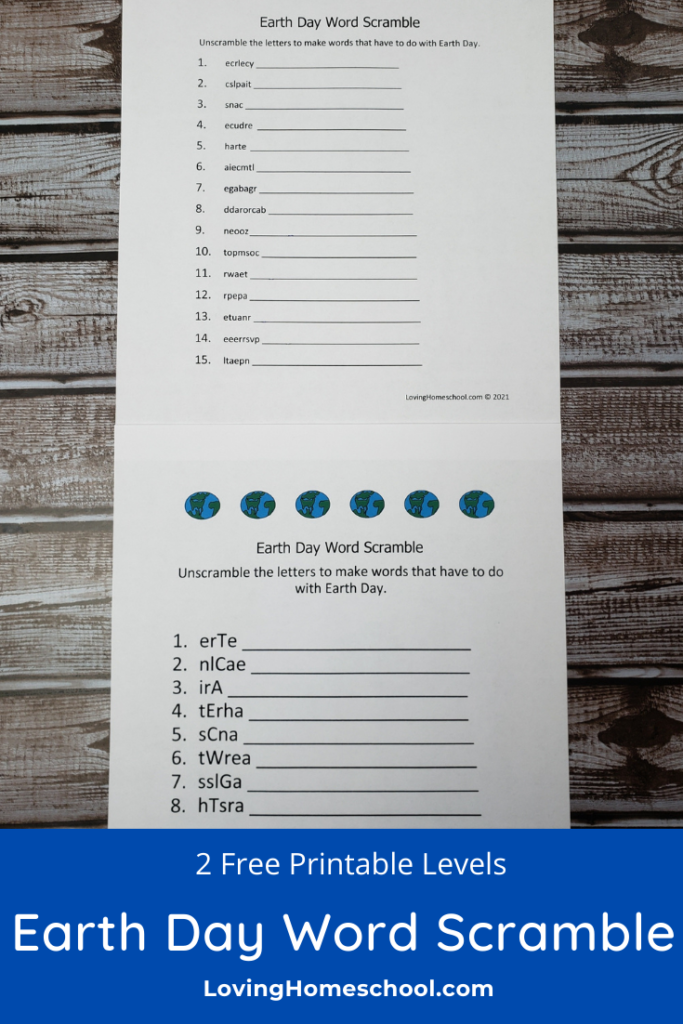 Earth Day Word Scramble Pinterest pin