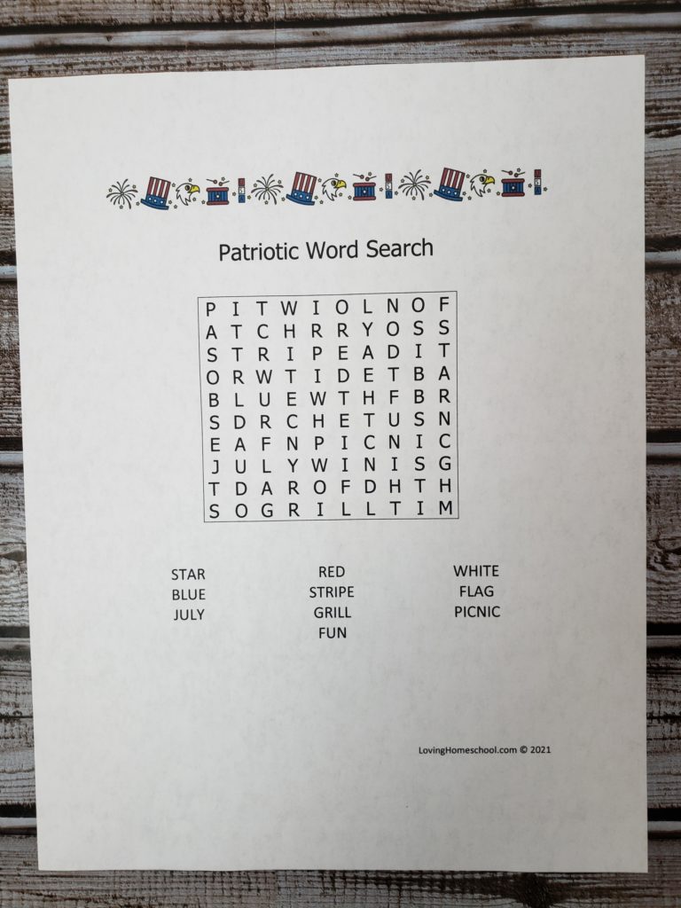 Patriotic Word Search for younger kids