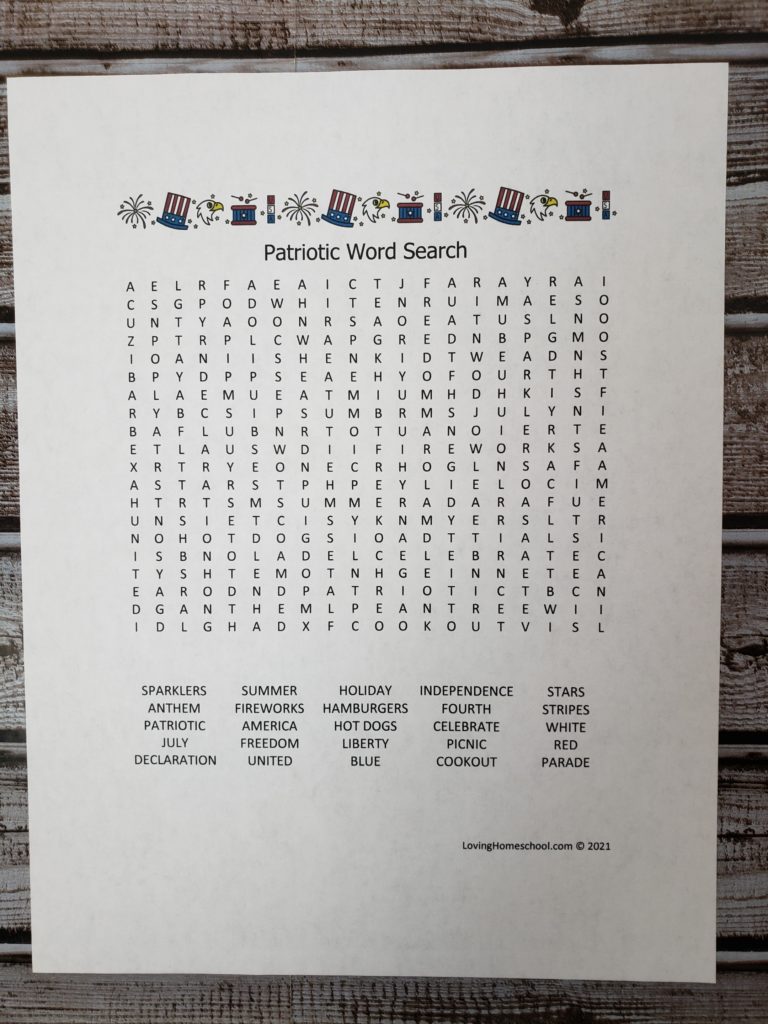 Patriotic Word Search for older kids