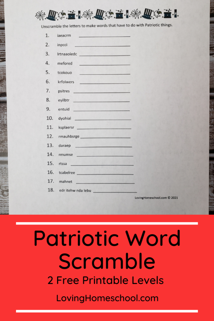 Patriotic Word Scramble Pinterest Pin