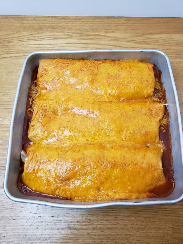 Quick Easy Beef Enchiladas in baking pan