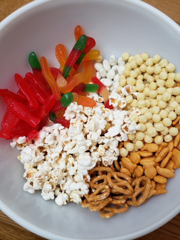 Aquarium Trail Mix in mixing bowl