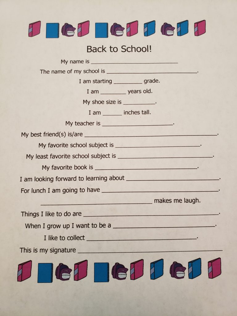 Back to School About Me Printable