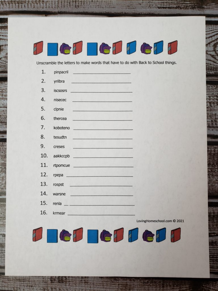 Back to School Word Scramble for older kids