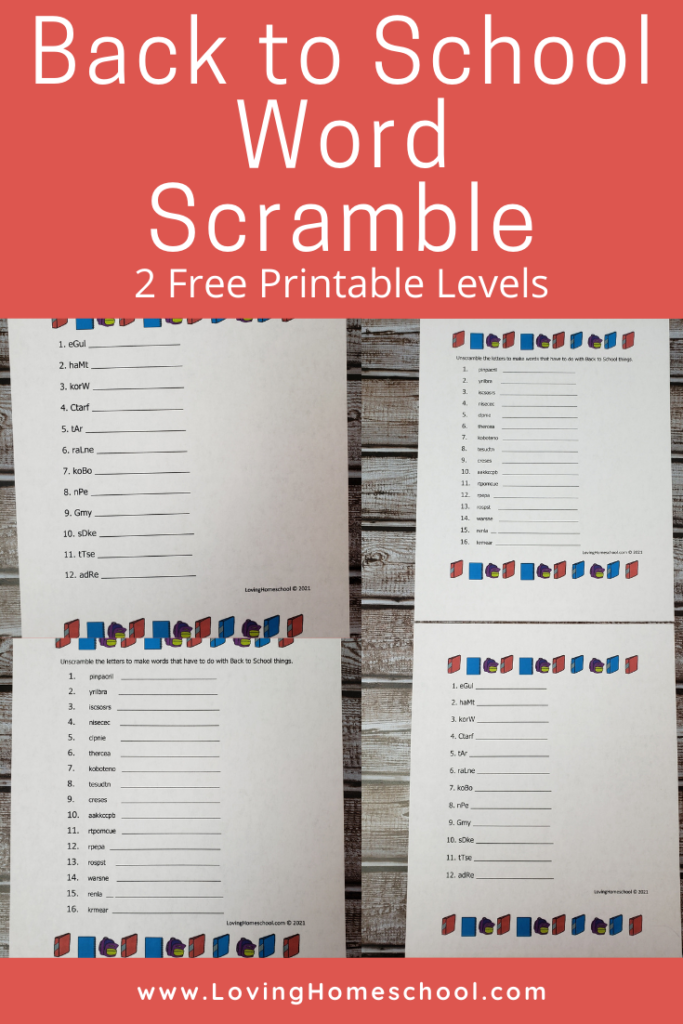 Back to School Word Scramble Pinterest pin