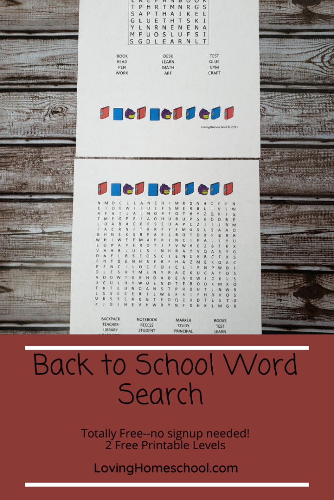 Back to School Word Search in 2 levels Pinterest pin