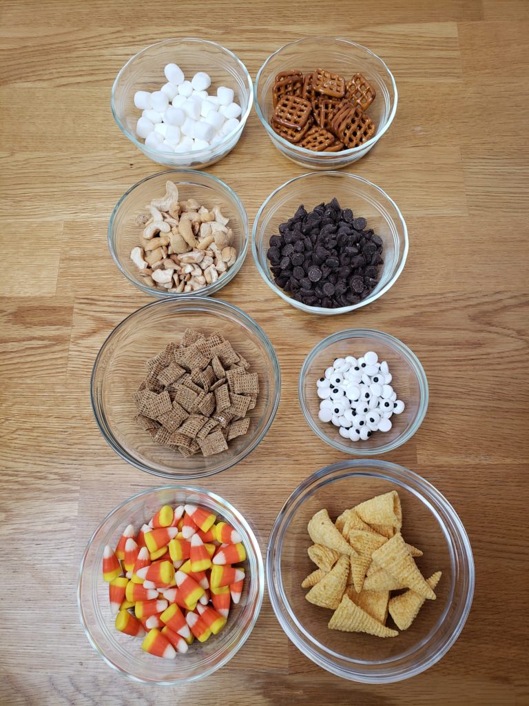 ingredients for Halloween Scary and Gross Snack Mix