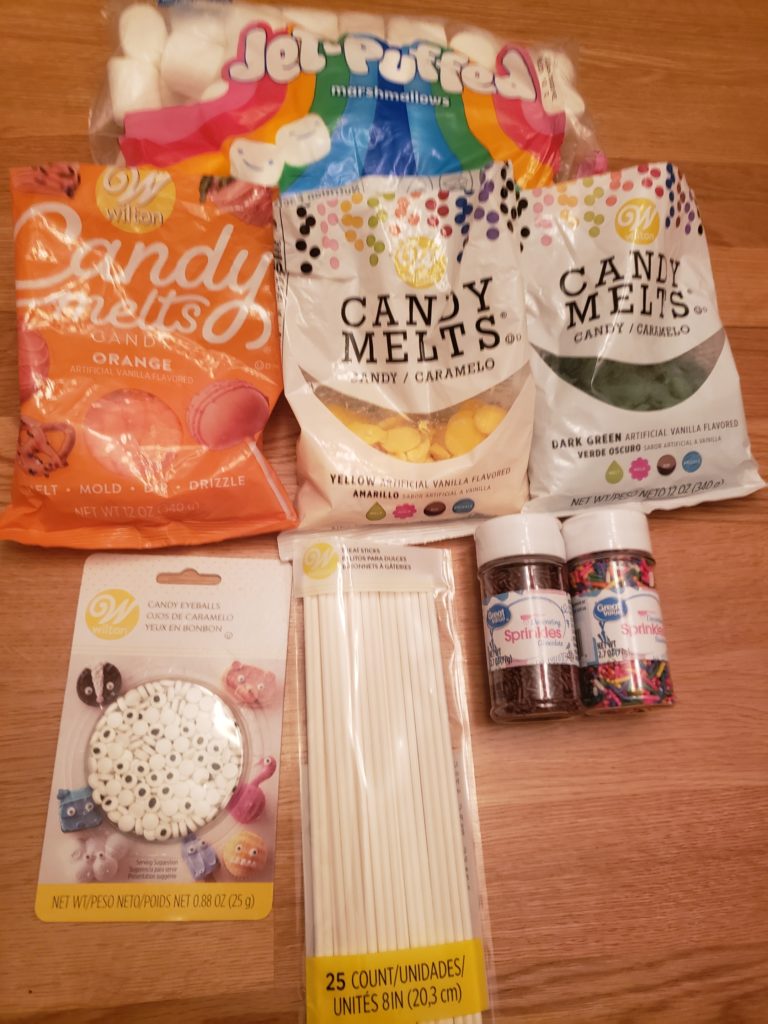 Ingredients for Halloween Monster Marshmallow Pops