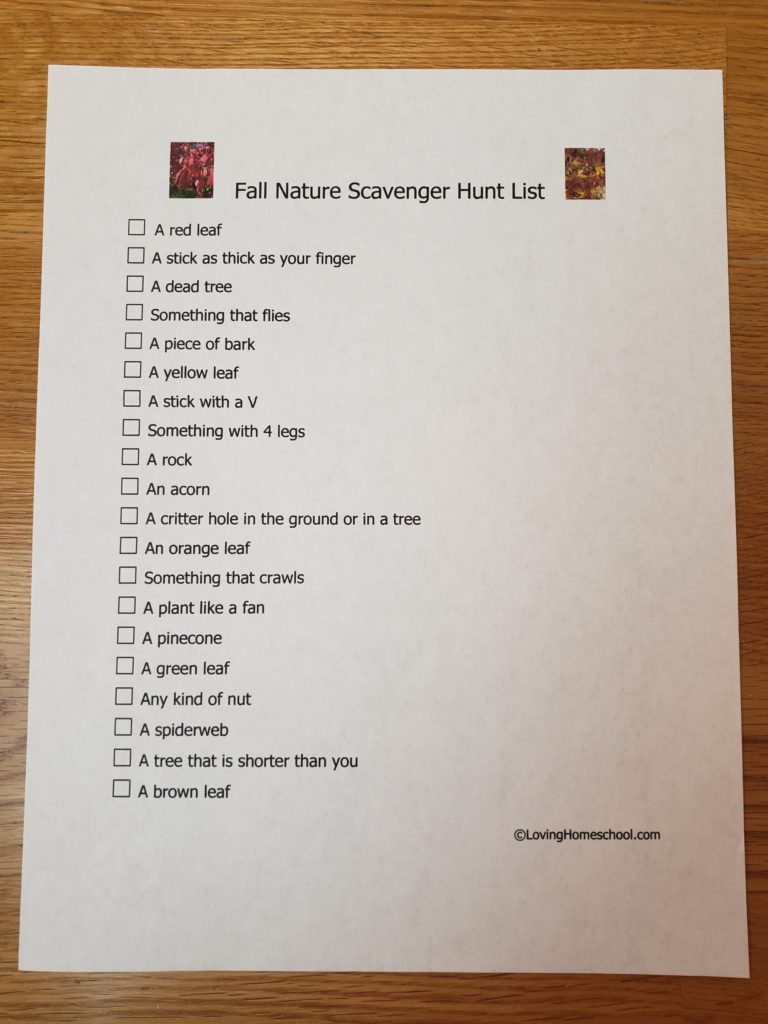 word version of fall nature scavenger hunt