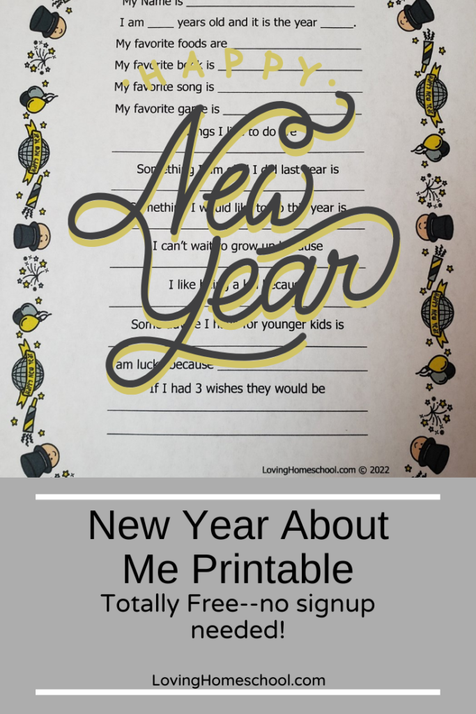 New Year About Me Printable Pinterest pin