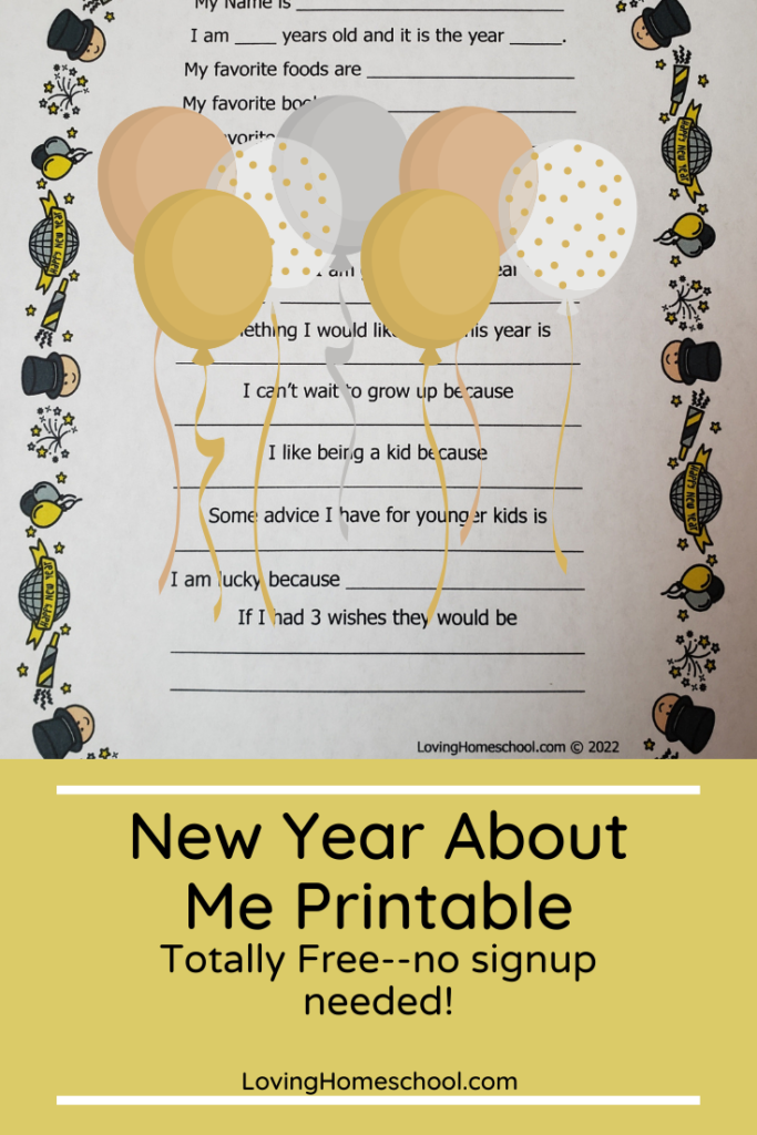 New Year About Me Printable Pinterest pin