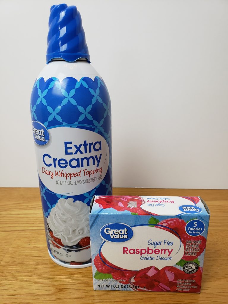 whipped cream bottle and raspberry Jell-O box