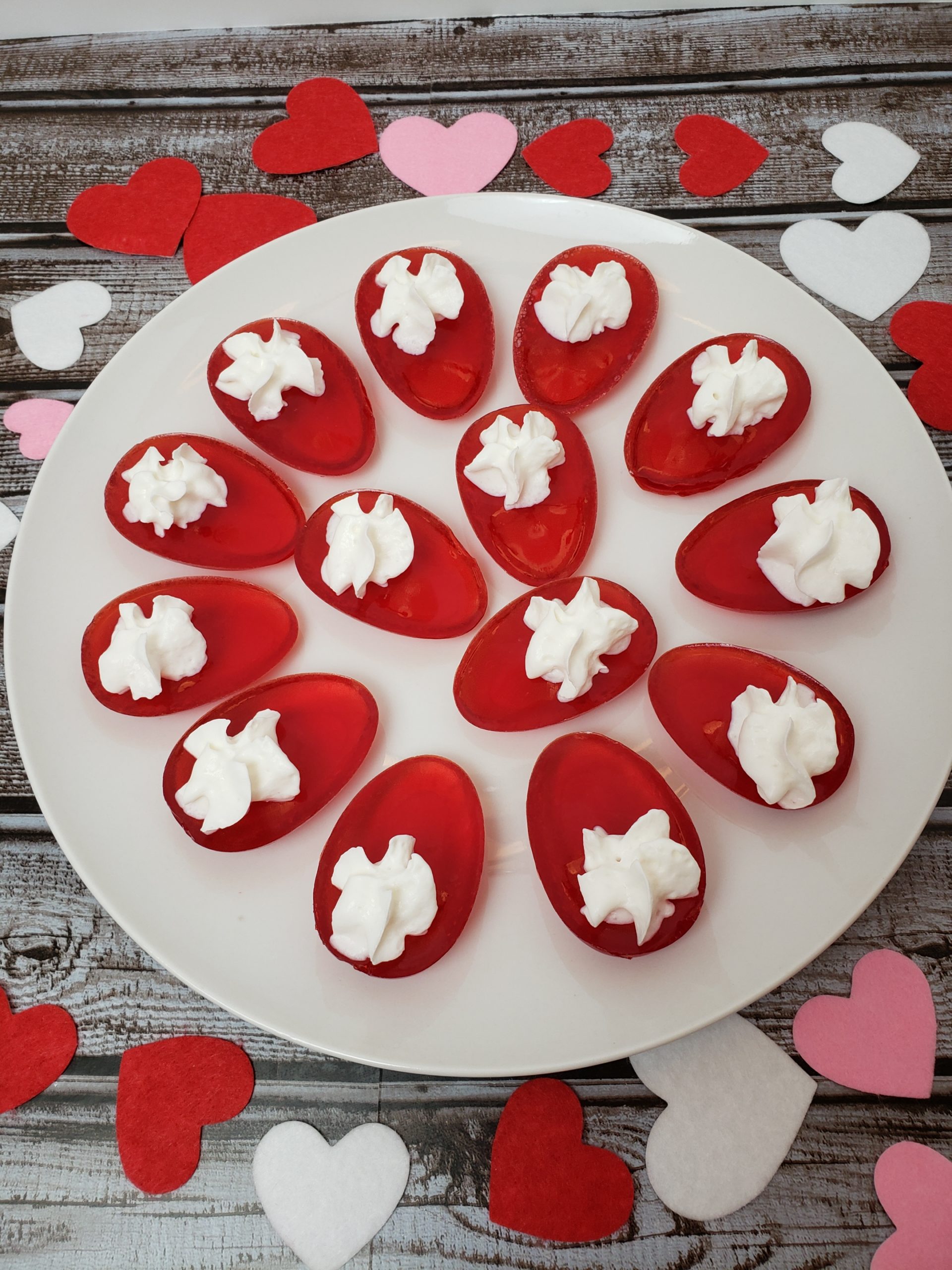 Valentine’s Day Deviled Jell-O Eggs on white plate