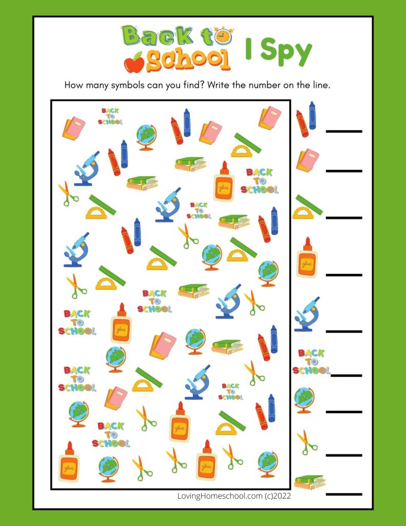 Back to School I Spy Printables