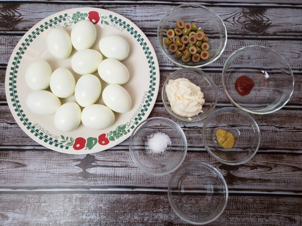 Ingredients for Halloween Bloodshot Deviled Eggs