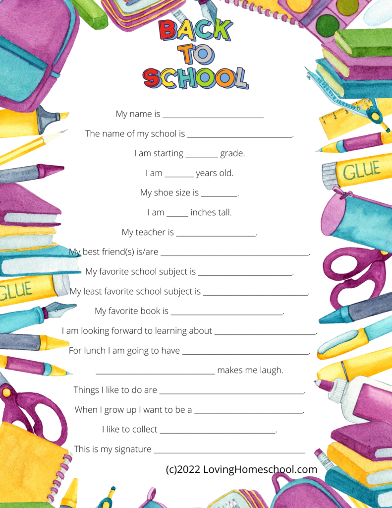 Back to School About Me Printable