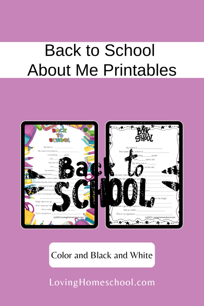 Back to School About Me Printables Pinterest Pin