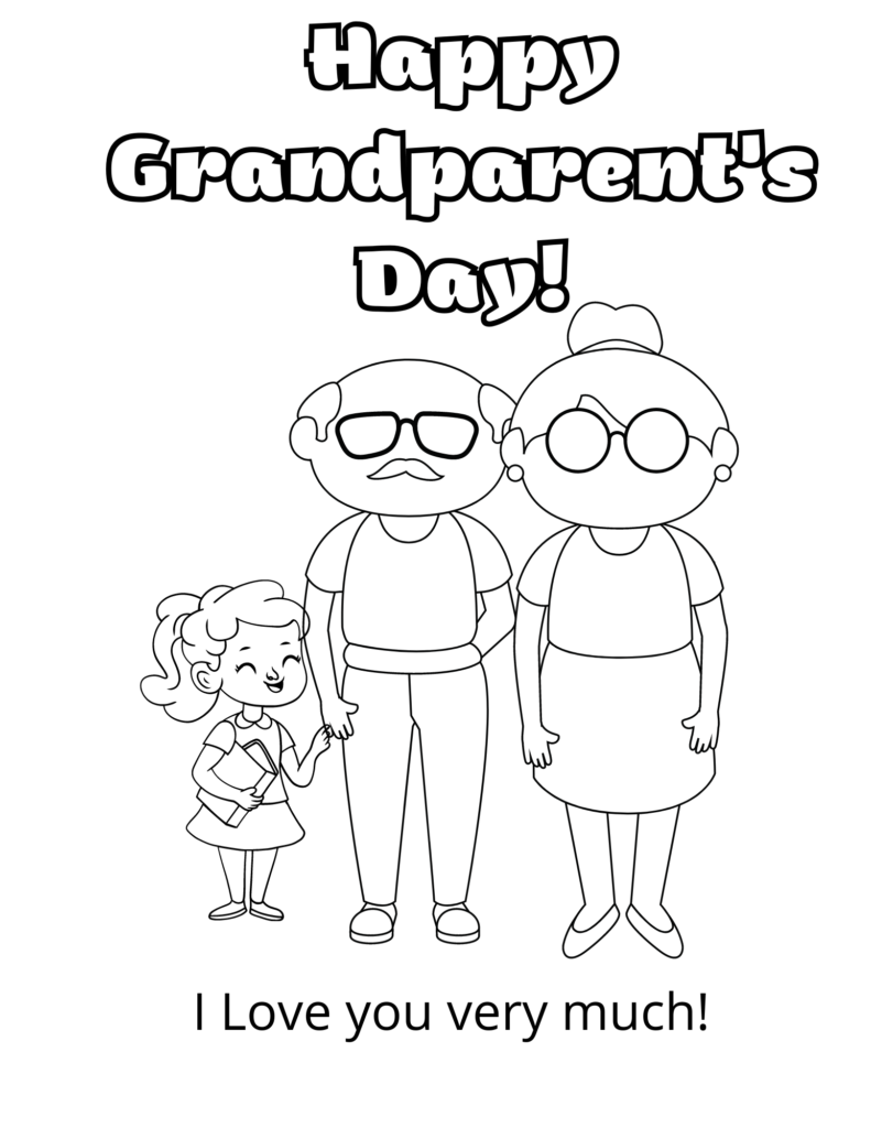 Grandmother and Grandfather with Granddaughter Coloring Page