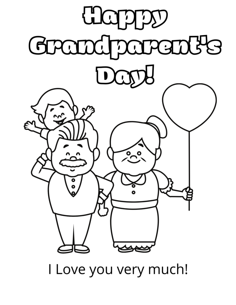 Grandmother and Grandfather with Grandson Coloring Page