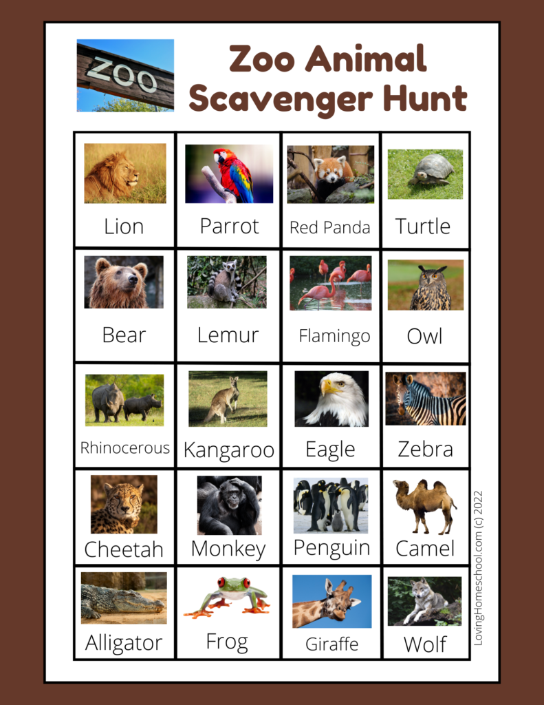 Zoo Animal Scavenger Hunt