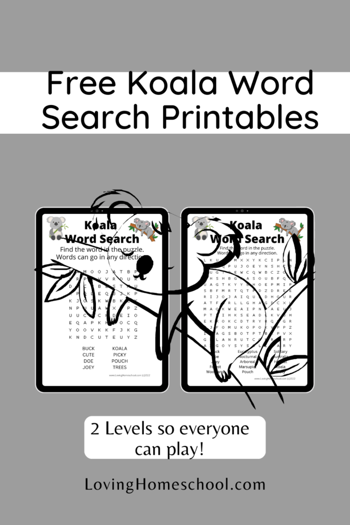 Free Koala Word Search Printables Pinterest pin