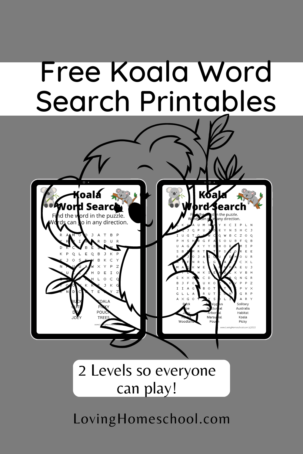 Free Koala Word Search Printables Pinterest pin