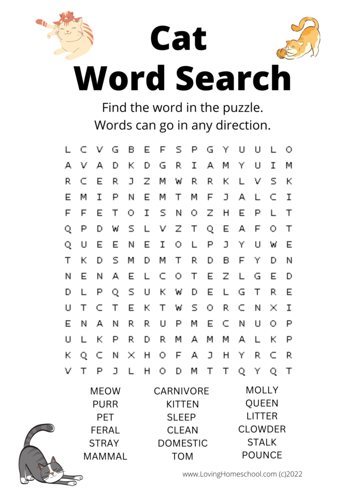 Cat Word Search for older kids