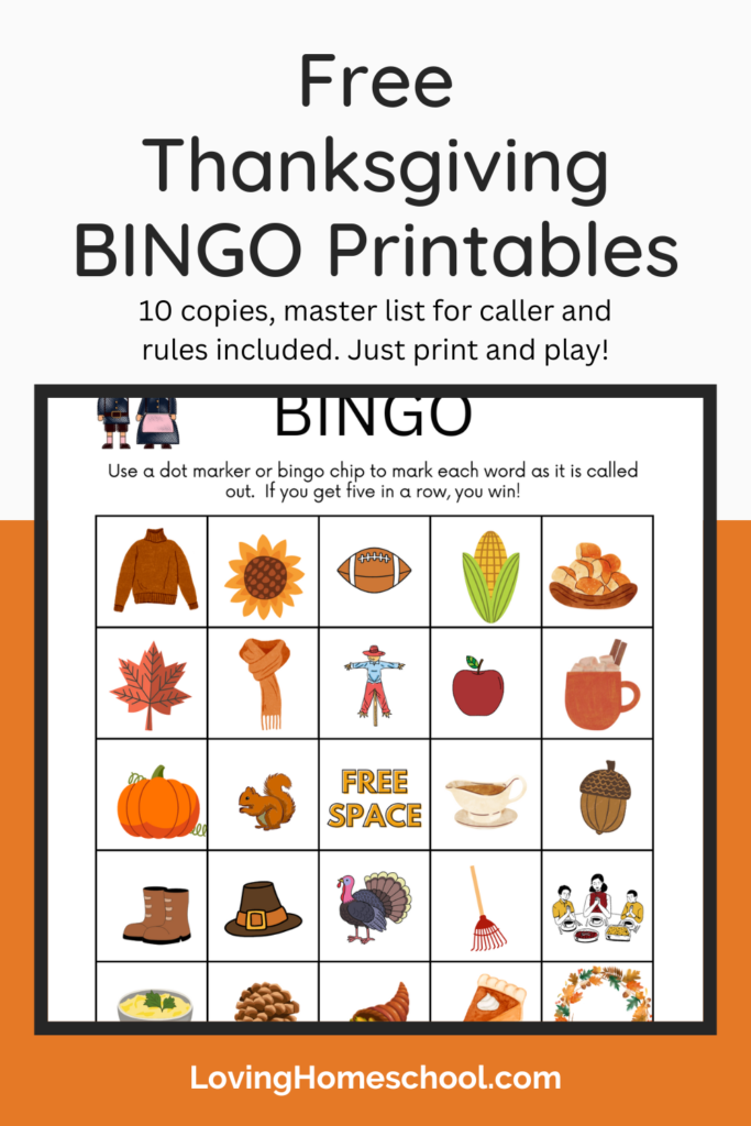 Free Thanksgiving BINGO Printables Pinterest Pin