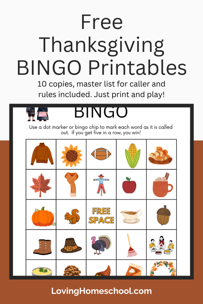 Free Thanksgiving BINGO Printables Pinterest Pin