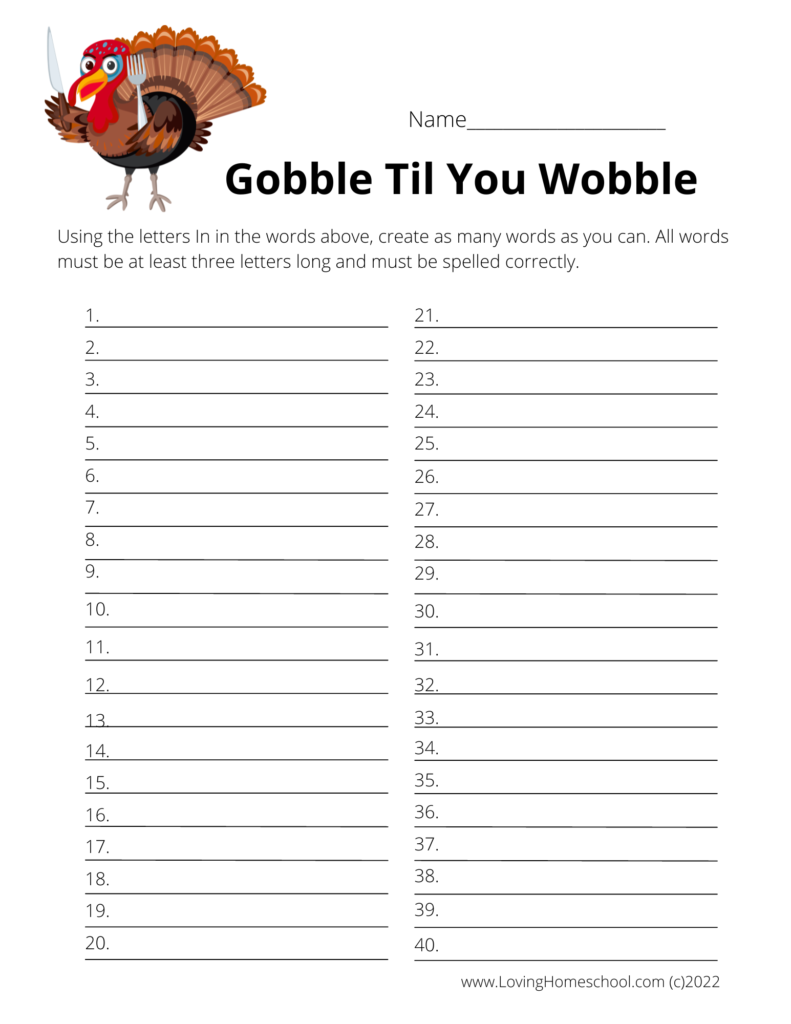 How many words Gobble Til You Wobble