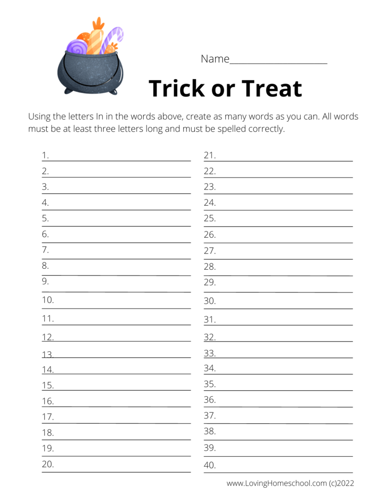 How many words Trick or Treat