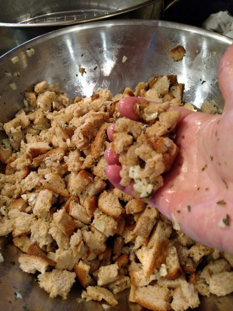 showing handful of stuffing