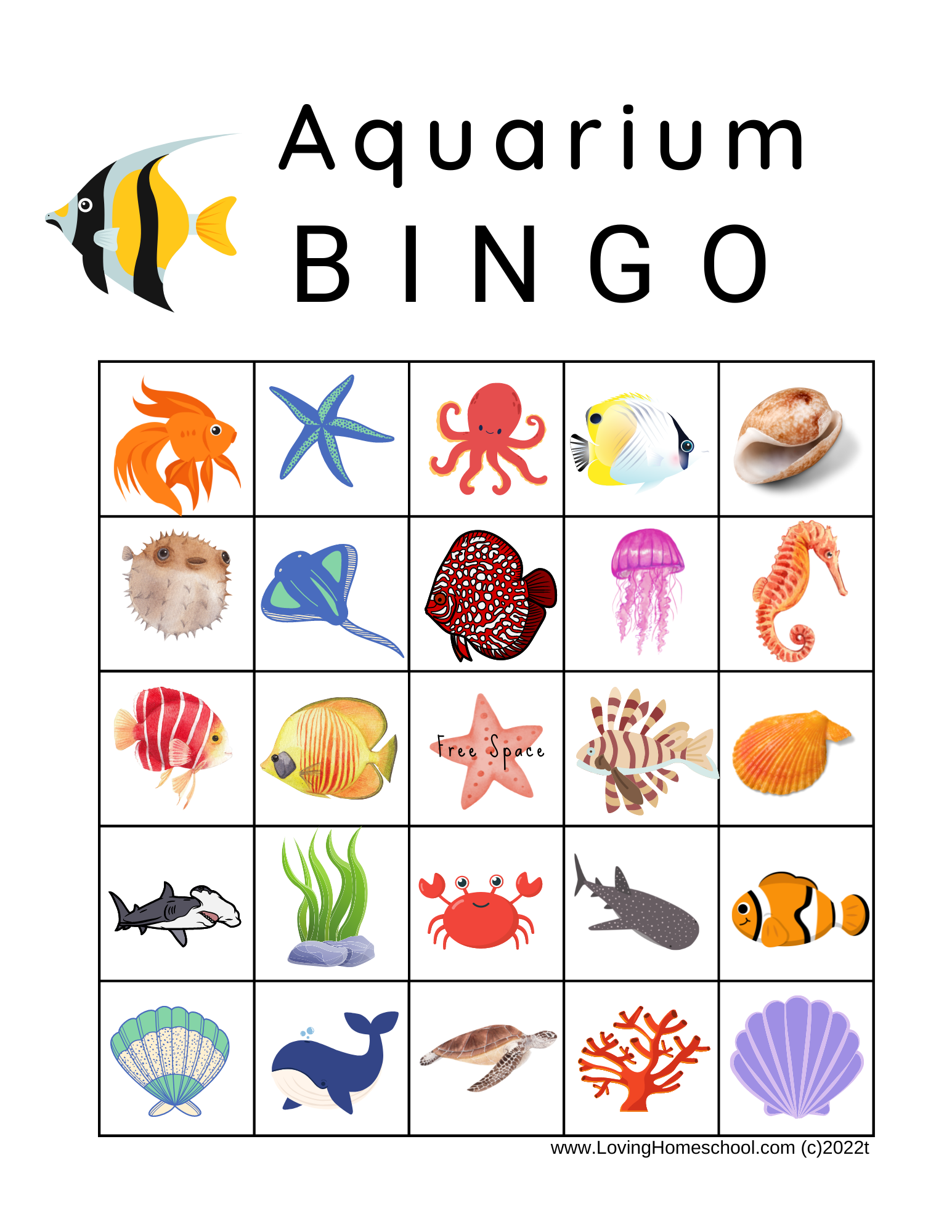 Free Aquarium BINGO Printables - LovingHomeschool.com