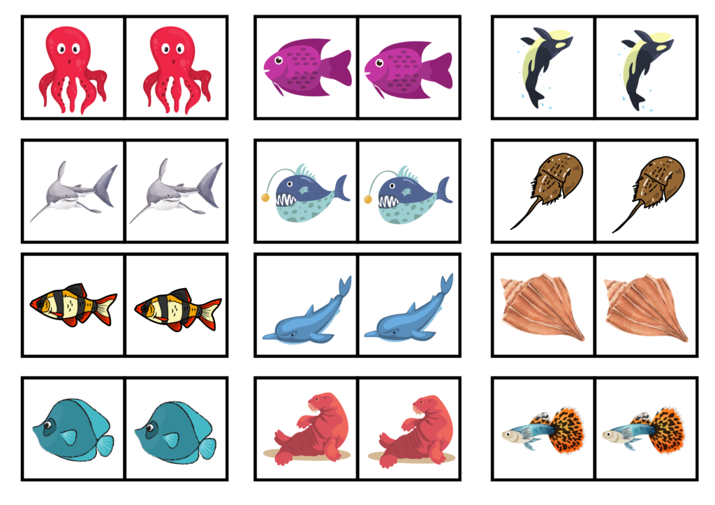 Aquarium Matching Memory Game Cards