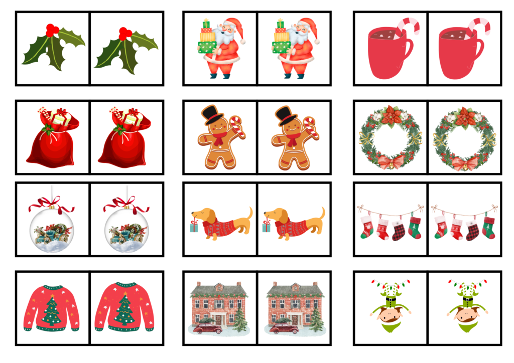 Christmas Matching Memory Game Cards