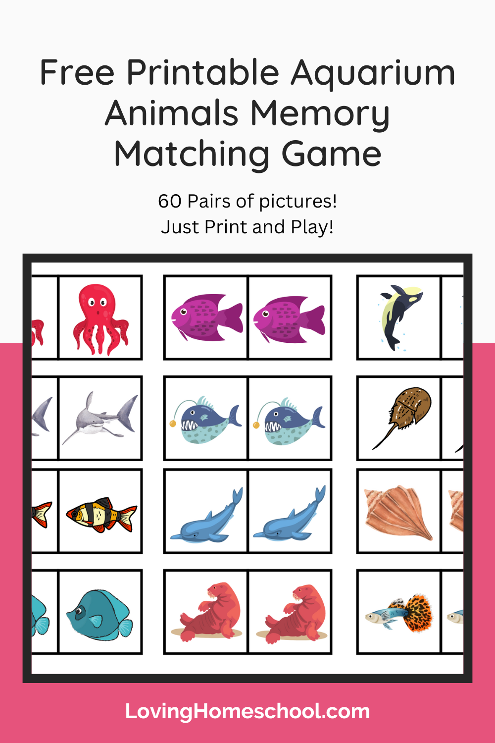 Free Printable Aquarium Animals Memory Matching Game