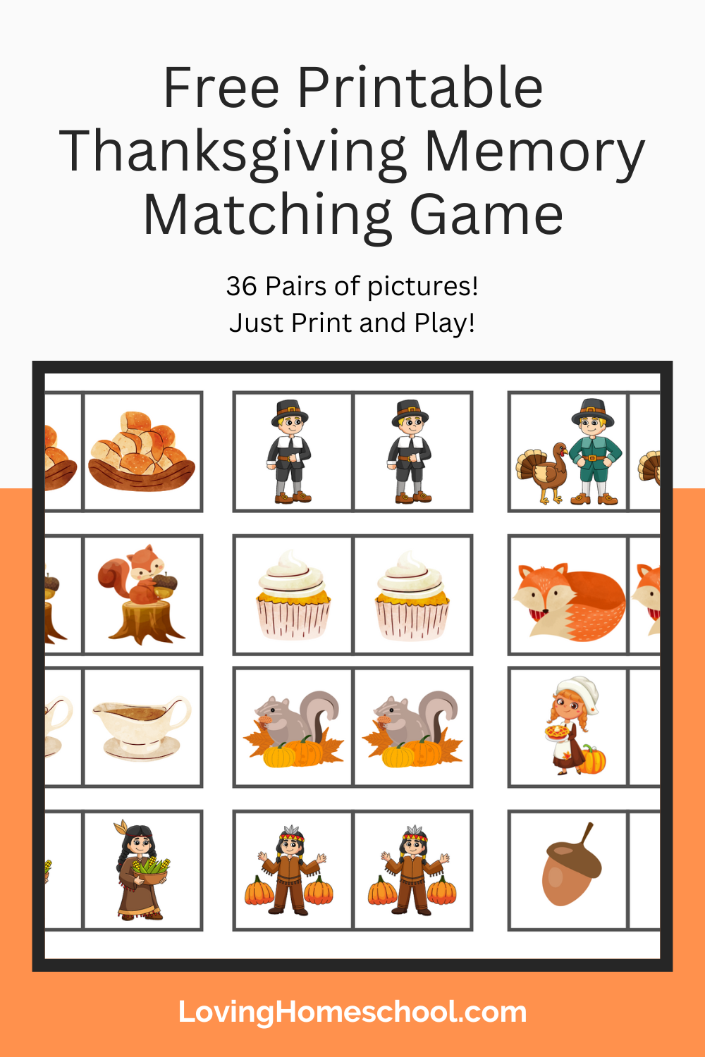 Free Printable Thanksgiving Memory Matching Game Pinterest Pin