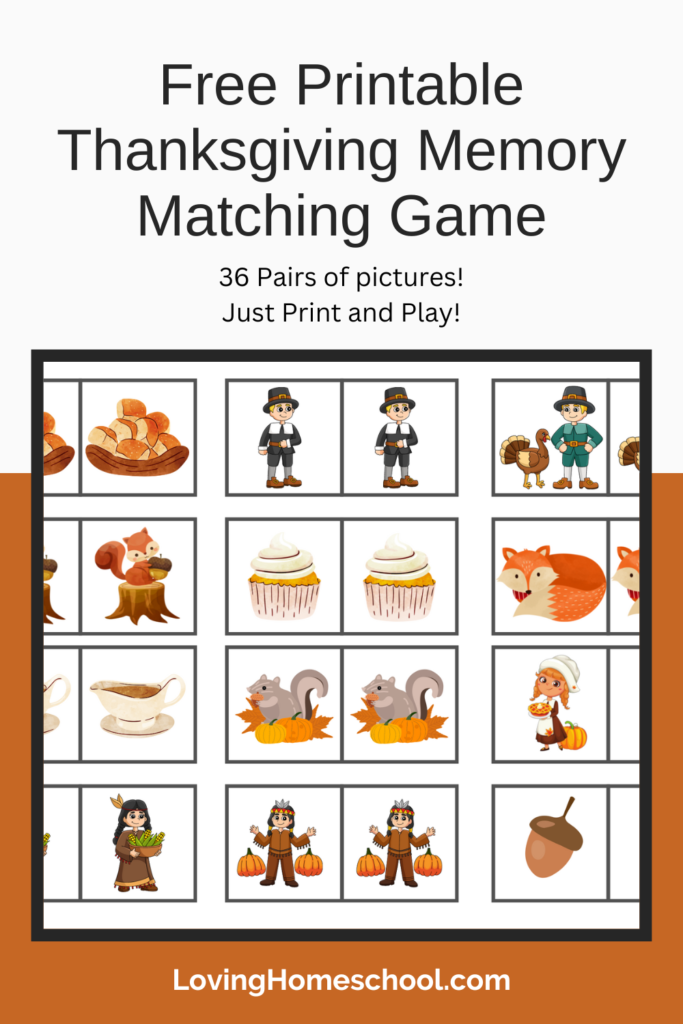 Free Printable Thanksgiving Memory Matching Game Pinterest Pin