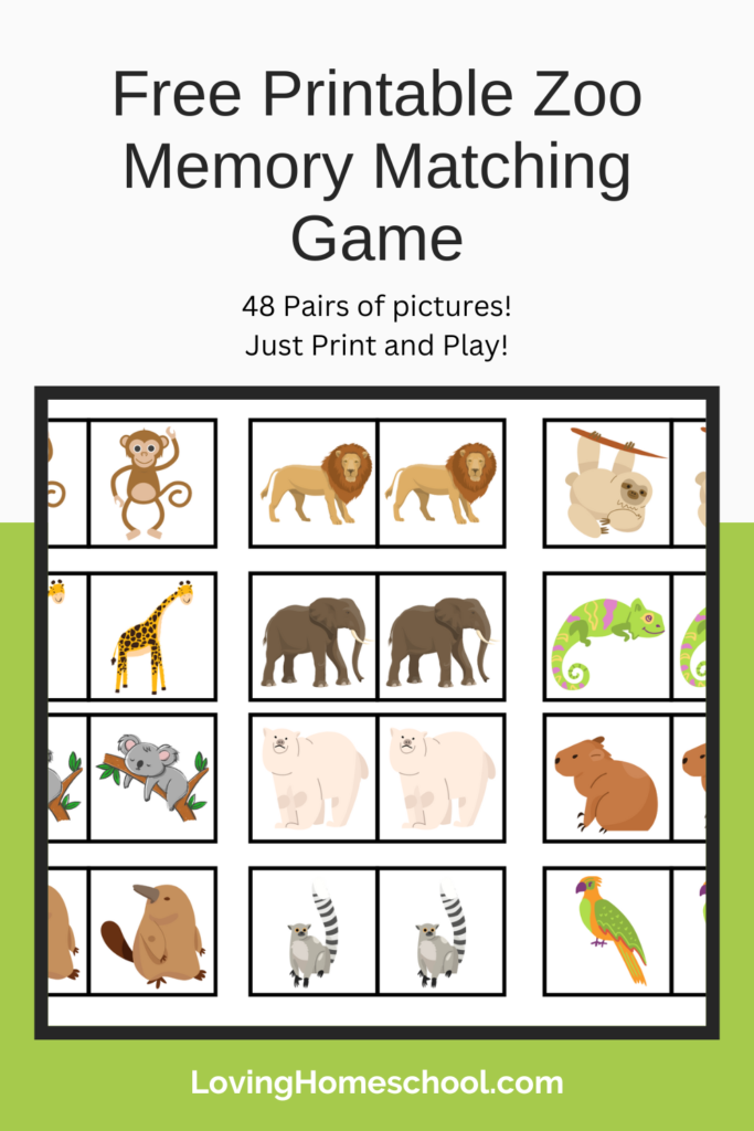 Free Printable Zoo Memory Matching Game Pinterest Pin