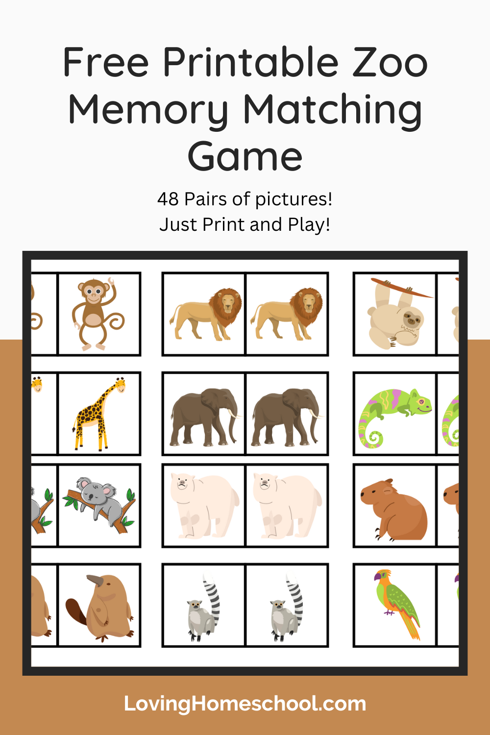 Free Printable Zoo Memory Matching Game