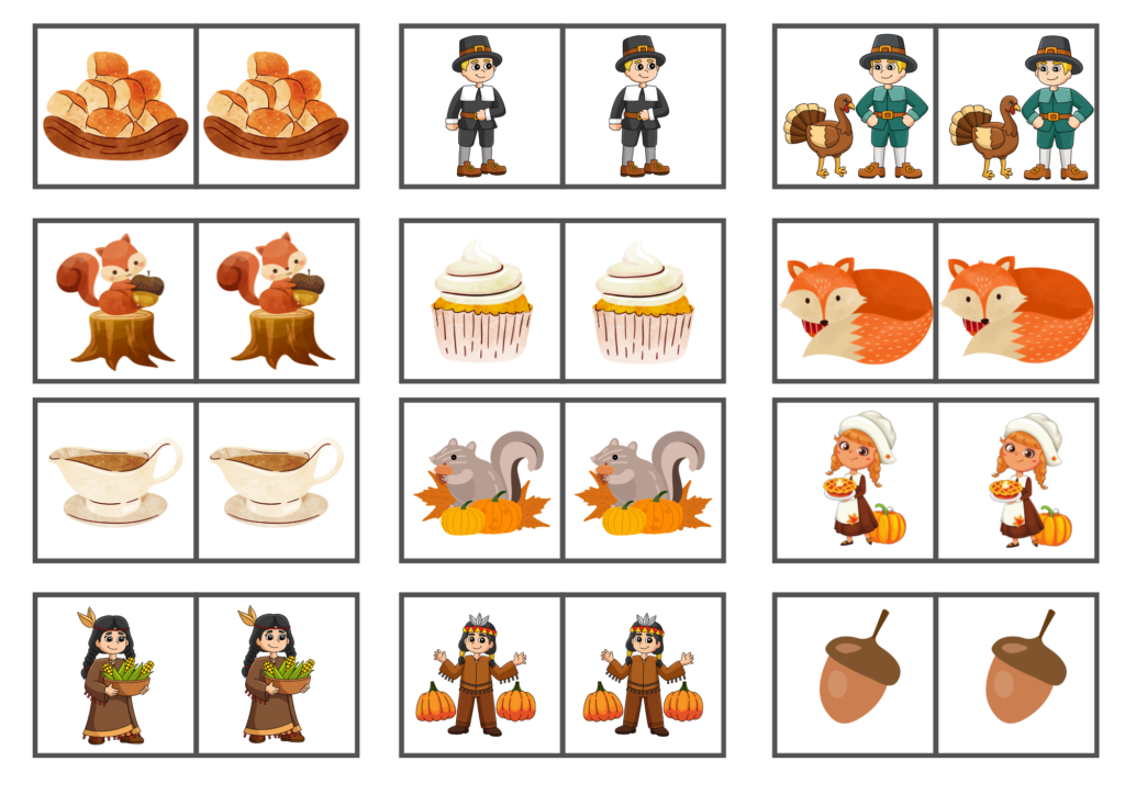 Thanksgiving Matching Memory Game Cards